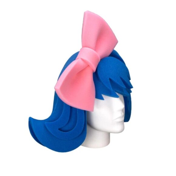 Halloween Foam Wig with Large Bow Blue Hair Pink Bow - Picture 2 of 7